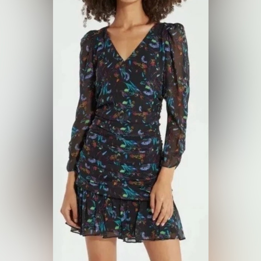 Tanya Taylor Black Dress with Blue and Purple Floral